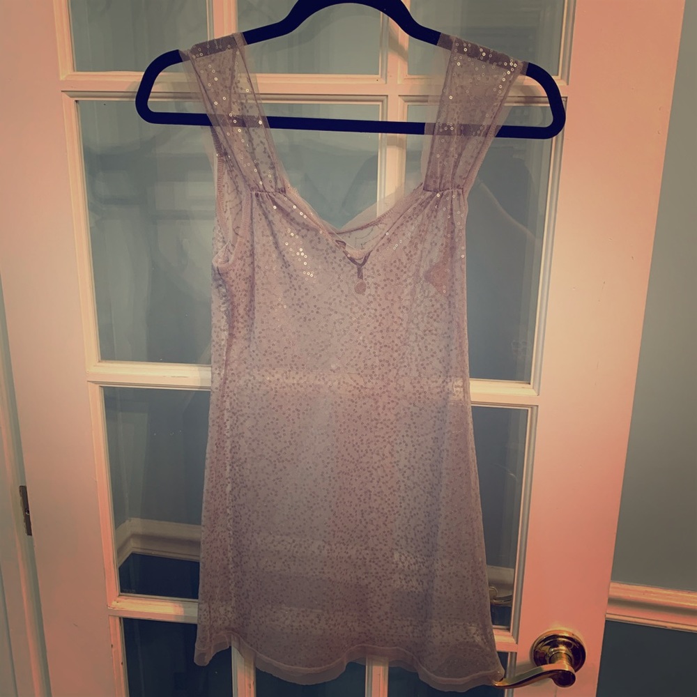 BKE sheer sequin silver tank
